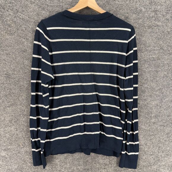 Abercrombie & Fitch Sweater Pullover Men L Large Blue Striped Knit Long Sleeve - Picture 2 of 6
